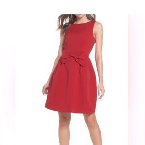 Tahari Red Bow Fit and Flare Sleeveless Dress